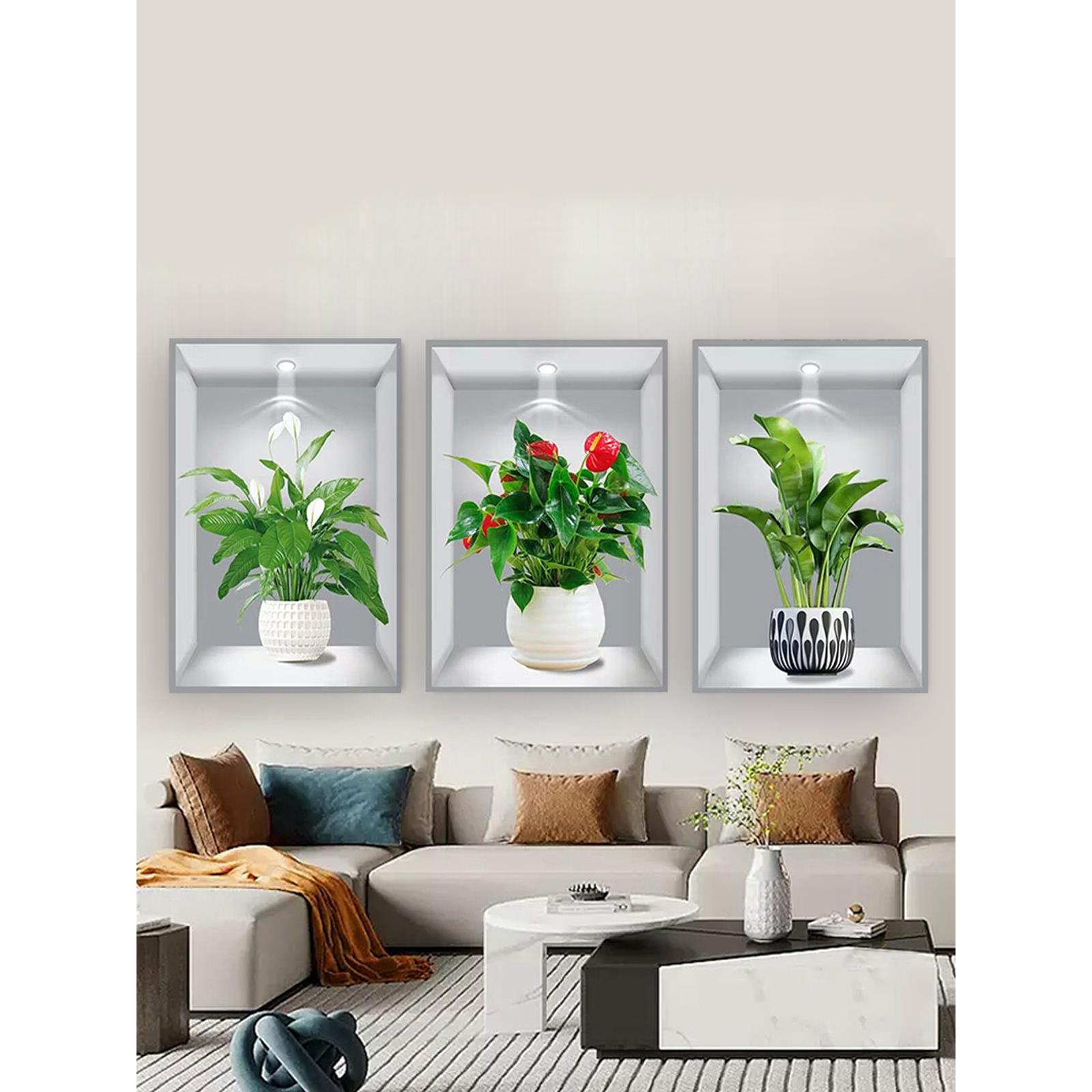 植物花卉3d立体墙壁贴画客厅餐厅过道楼梯装饰画遮丑面墙贴纸自粘图片