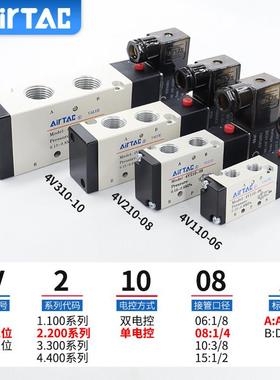 亚德客气动电磁阀4V210一08换向阀线 线圈控制阀220V气阀电子阀dc