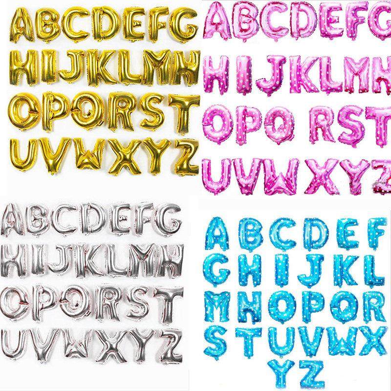 16寸英文字母金银蓝粉色铝箔气球铝膜生日装饰婚庆派对26字母A-Z