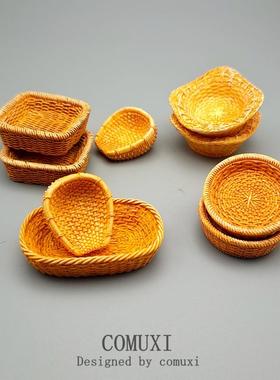 仿真创意藤编筐竹编篮子小号果篮模型树脂工艺品桌面微景观小摆件