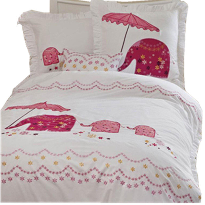 纯棉韩式卡通女孩儿童白色床上用品四件套被套床单三件套1.2/1.35