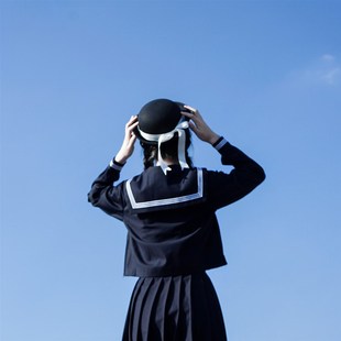 樱花家族jk制服【绀身白三本】中间水手服冬服关西襟替换胸挡长袖