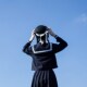 中间水手服冬服关西襟替换胸挡长袖 樱花家族jk制服 绀身白三本