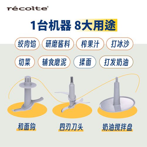 recolte小型家用搅拌机RCP-6(W)婴儿辅食绞肉机300W 和面搅碎多功