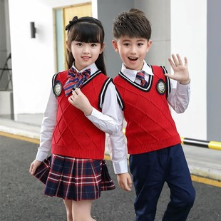 幼儿园园服秋冬装小学生校服内搭毛衣背心英伦学院风班服三件套装