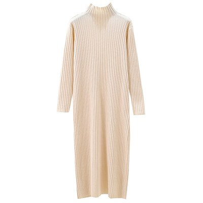 针织连衣裙女2024早秋半高领打底配大衣过膝中长款大码内搭毛衣裙