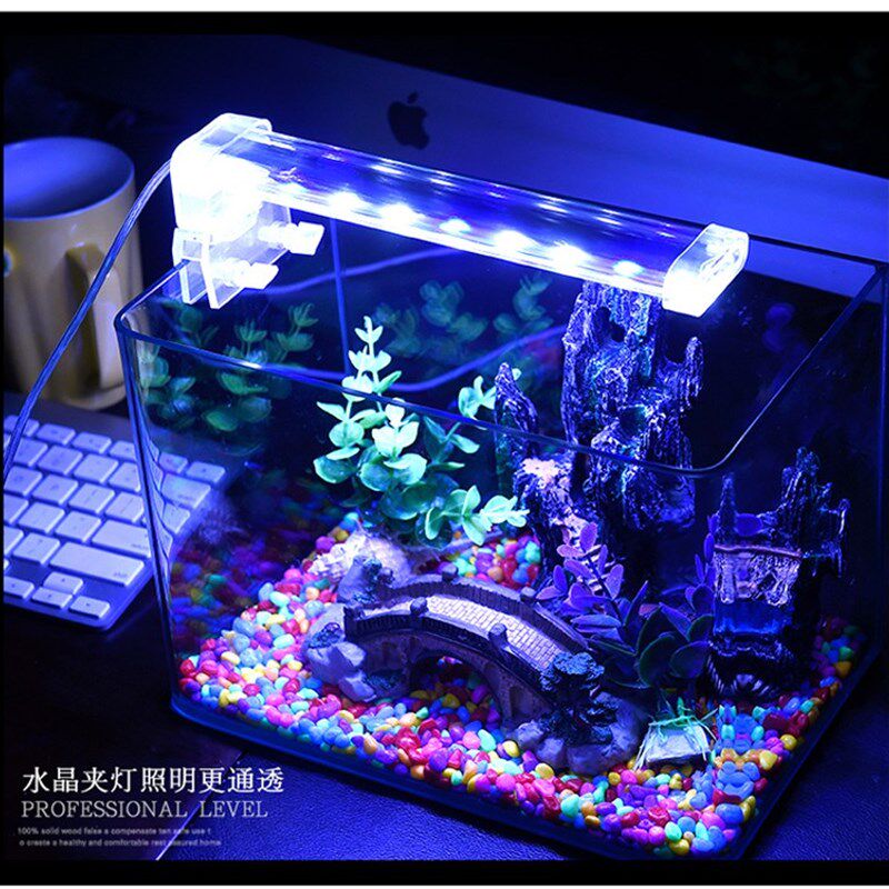 小鱼缸LED水晶夹灯高亮度水族箱水草照明小型迷你乌龟缸防水灯架