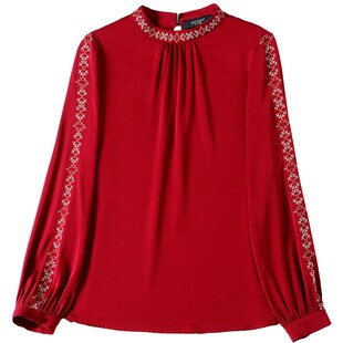 红色本命年衬衫女士高端小衫新款雪纺上衣洋气时尚中装高级感衬衣