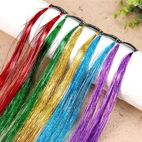 彩丝无痕接发丝镭射闪光七彩条一片式金丝金线挑染发丝自带发夹