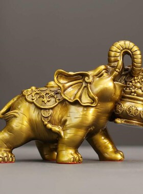 黄铜聚宝象一对工艺品客厅摆件聚宝盆象办公室店铺桌面装饰品摆饰