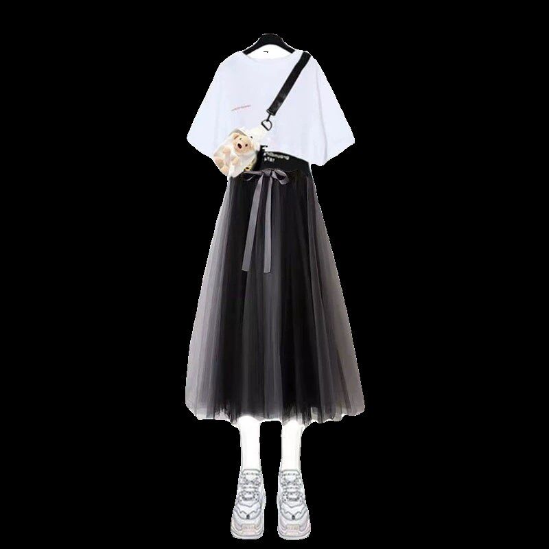 女童时尚套装洋气时髦裙子夏季背心中大童下半身裙高级感网纱裙潮