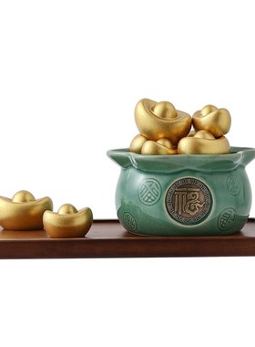 聚宝盆摆件招财聚财陶瓷元宝创意办公室桌面家居客厅饰品开业礼物