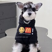 宠物猫咪狗狗秋冬衣服 中小大型犬 黑色连帽笑脸亲子加绒纯棉卫衣