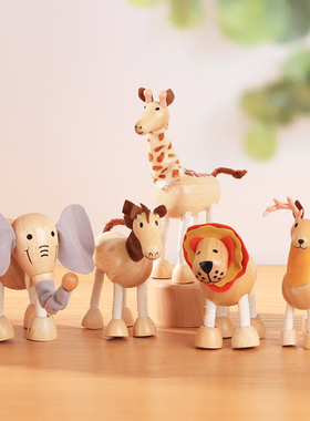 原木风格创意个性卡通木质动物摆件儿童房装饰品桌面置物架小摆设