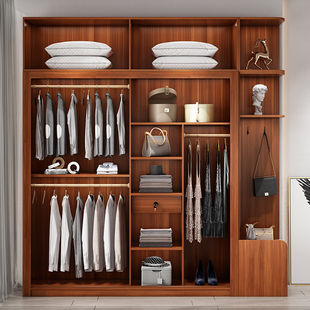 推拉门家用卧室整体木质租房柜子现代组装 大衣橱 家具中式