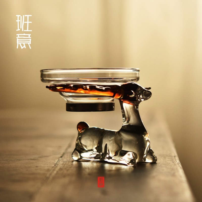 玻璃茶漏创意梅花鹿茶叶漏斗网茶隔托架可爱功夫茶具