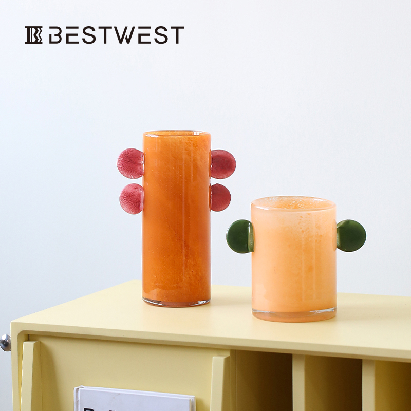 中古花瓶耳玻璃花瓶复古水养插花器餐桌摆件鲜花水培器皿高级感