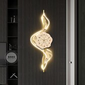 九鱼图客厅钟表装 饰画电视格栅背景墙壁灯时钟挂墙级感玄关挂画