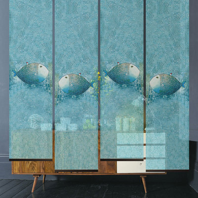 挂屏软帘软隔断软挂帘半屏风 半挂帘卷帘大鱼小房子