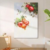 多子多福石榴纯手绘油画诧寂风红色果实装 饰画客厅挂画玄关肌理画
