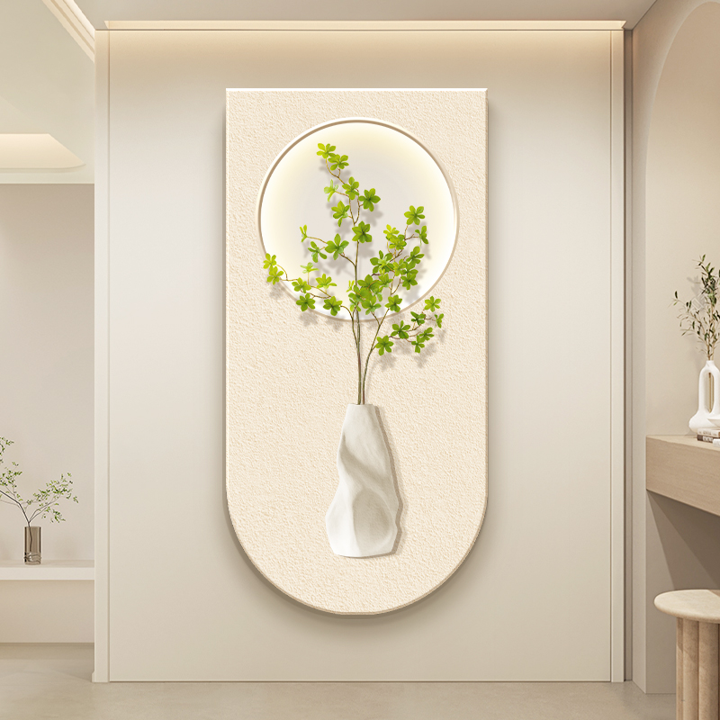 奶油风入户玄关装饰画发光灯画过道挂画走廊尽头壁画高级感砂岩画