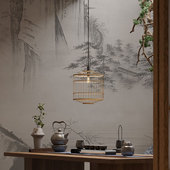 新山水古画侘寂风墙纸茶室包间卧室客厅墙布养生馆采耳店壁画