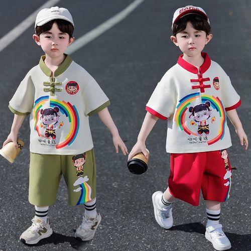 男童中国风汉服哪吒衣服短袖套装2025年新款夏季中小童儿童二件套