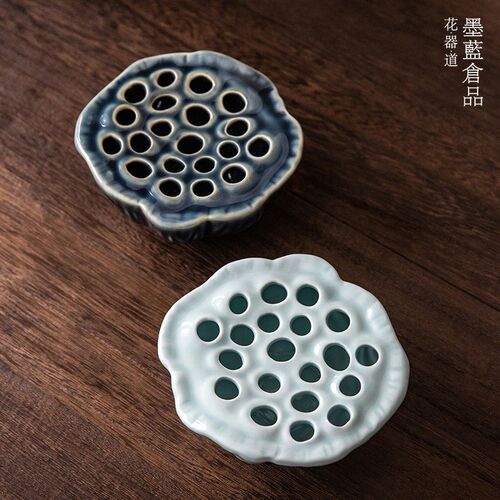 陶瓷莲蓬巢花器禅意中式日式y插花器皿中国风茶席桌面小花盘摆件