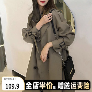 春秋绿色小d个子意法风衣女薄款外套2024新款早春季中长款初春大