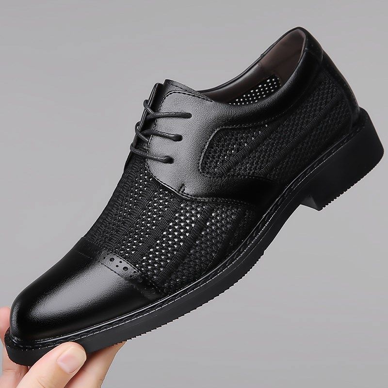 夏季凉鞋男2025新款真皮透气镂空飞织网面休闲皮鞋中老年软底男鞋,流行男鞋,休闲凉鞋,淘宝优惠券,粉丝福利购,淘宝优惠卷