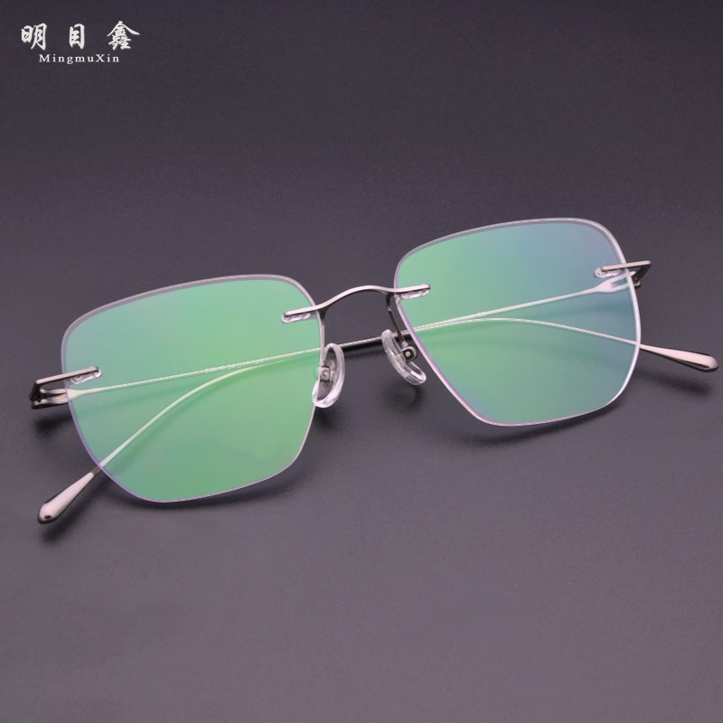 大框纯钛眼镜男超轻无框金丝镜架女配度数近视老花一体渐进多焦点