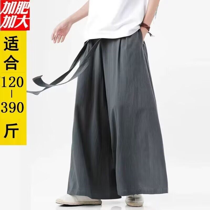 加肥加大棉麻灯笼休闲九分裤男大码宽松汉服裤夏胖子中国风阔腿裤图片