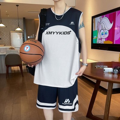 背心篮球套装男孩初高中学生冰丝速干无袖t恤青少年大童运动衣服