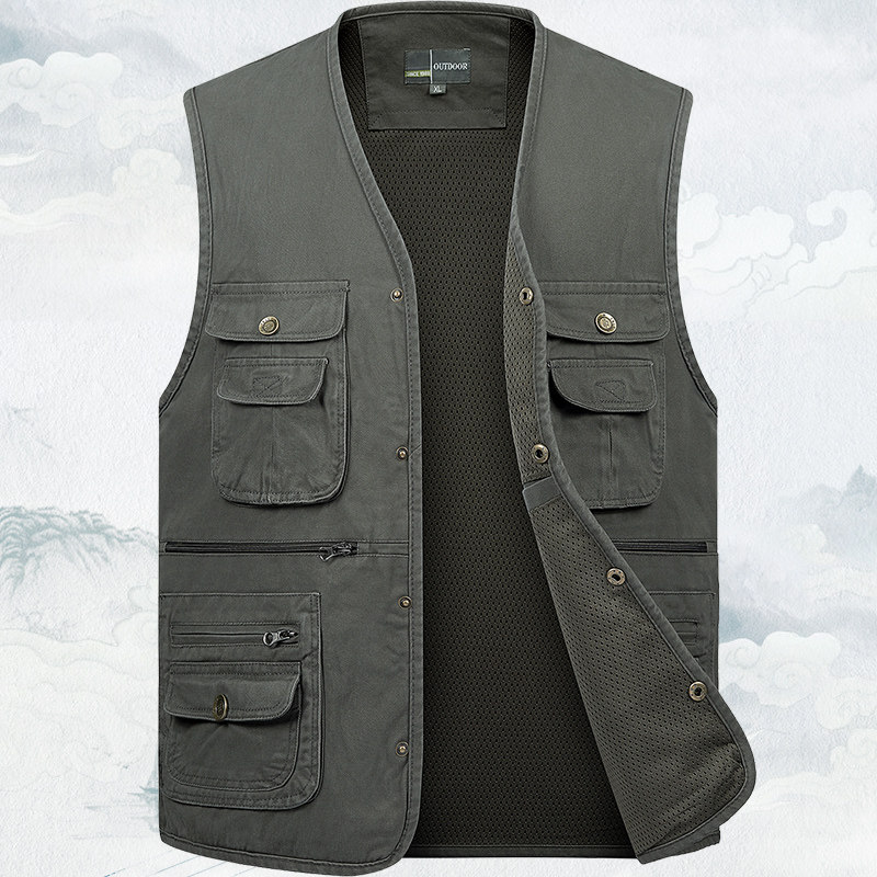 纯棉多口袋户外休闲马甲中老年男士钓鱼背心爸爸坎肩春秋上衣外套,男装,常规马甲,淘宝优惠券,粉丝福利购,淘宝优惠卷