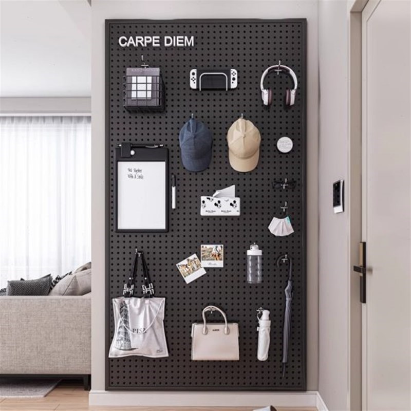墙上洞洞板墙面置物架挂板w玄关黑色冲孔板金属挂钩不锈钢展示架