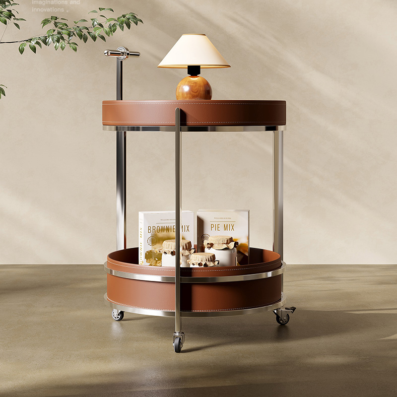 启澜移动小推车沙发边几意式轻奢可储物客厅家用马鞍皮简约茶几