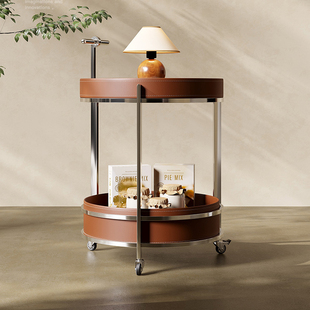 启澜移动小推车沙发边几意式 轻奢可储物客厅家用马鞍皮简约茶几