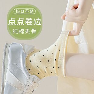 袜休闲女袜薄款卷边透气夏季诸暨袜子女纯棉波点袜业吸汗中筒