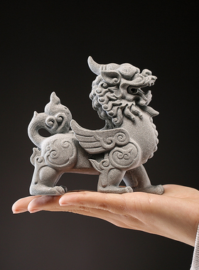 新家居玄关装饰品麒麟一对店铺办公室客厅卧室石材工艺品