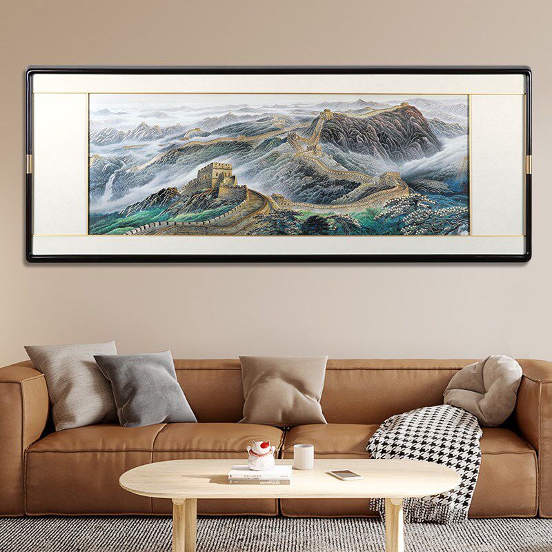 万里长城铜板装饰画客厅办公室高档客厅沙发背景墙挂画靠山铜雕画