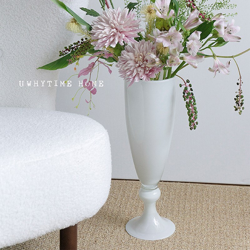 无为时间馆法式中古白瓷感手工琉璃高脚花瓶风灯花器复古软装