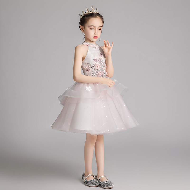 公主裙女童走秀洋气小女孩花童礼服主持人儿童钢琴演出服表演短款