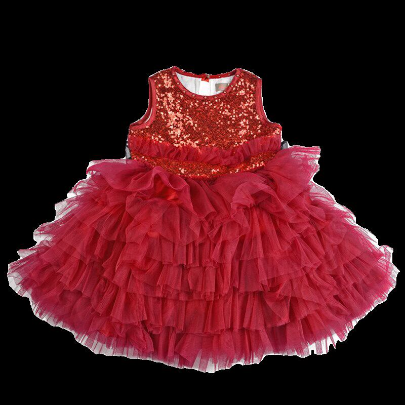 女童连衣裙红色秋冬新款宝宝背心公主蓬蓬裙套装生日礼服表演裙子
