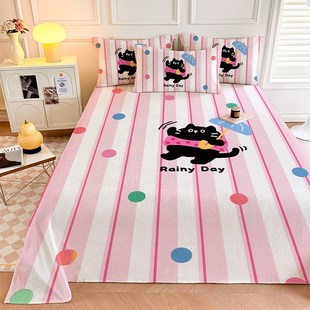 可爱喵猫系列牛奶珊瑚法兰绒床单单件毛绒加厚保暖学生宿舍三件套