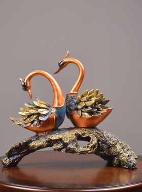 情侣天鹅摆件欧式客厅电视柜酒柜玄关柜创意家居装饰品摆设工艺品