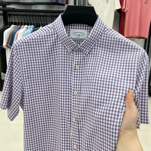男士 衬衫 2024夏季 薄款 休闲格子免烫抗皱透气中年衬衣 新款 时尚 短袖