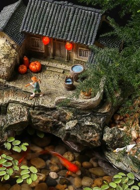 中式创意鱼缸流水摆件循环水客厅办公室装饰品桌面微景观开业礼物