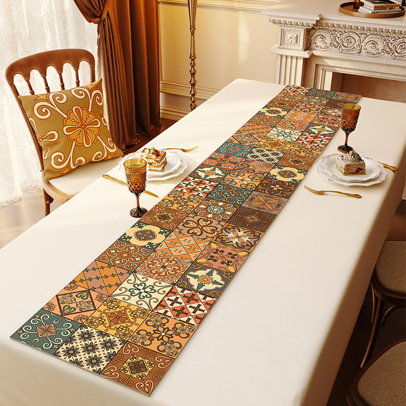 美式餐桌桌旗皮革茶几电视柜茶桌垫布复古防水防油边柜茶台盖布