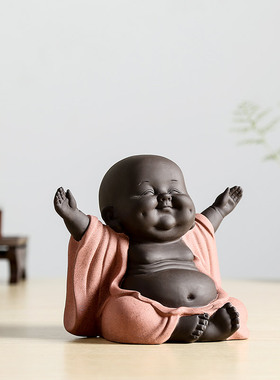 创意紫砂招财弥勒笑佛 家居装饰品摆件 办公室客厅陶瓷工艺品摆设