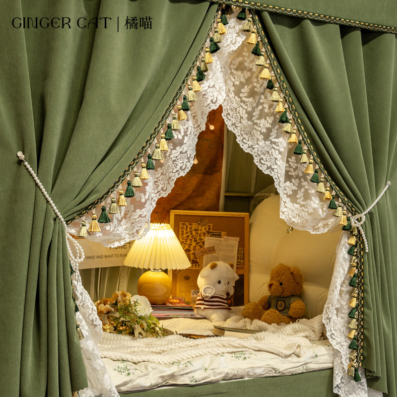 橘喵 美式复古牀帘u型双轨道宿舍上下铺强遮光加厚窗帘大学生寝室,床上用品,床幔,淘宝优惠券,粉丝福利购,淘宝优惠卷